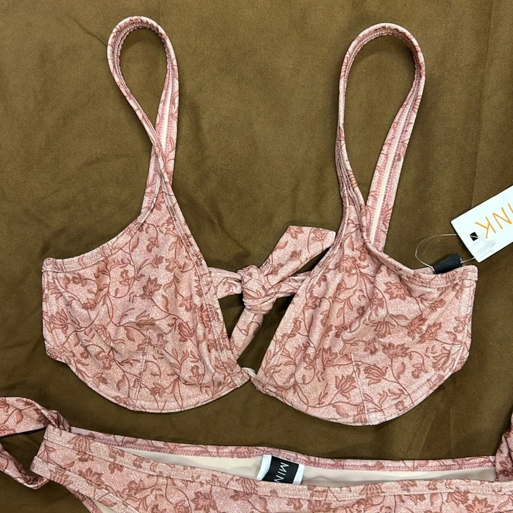 NWT MINKPINK Blush Mauve Floral Bikini Set